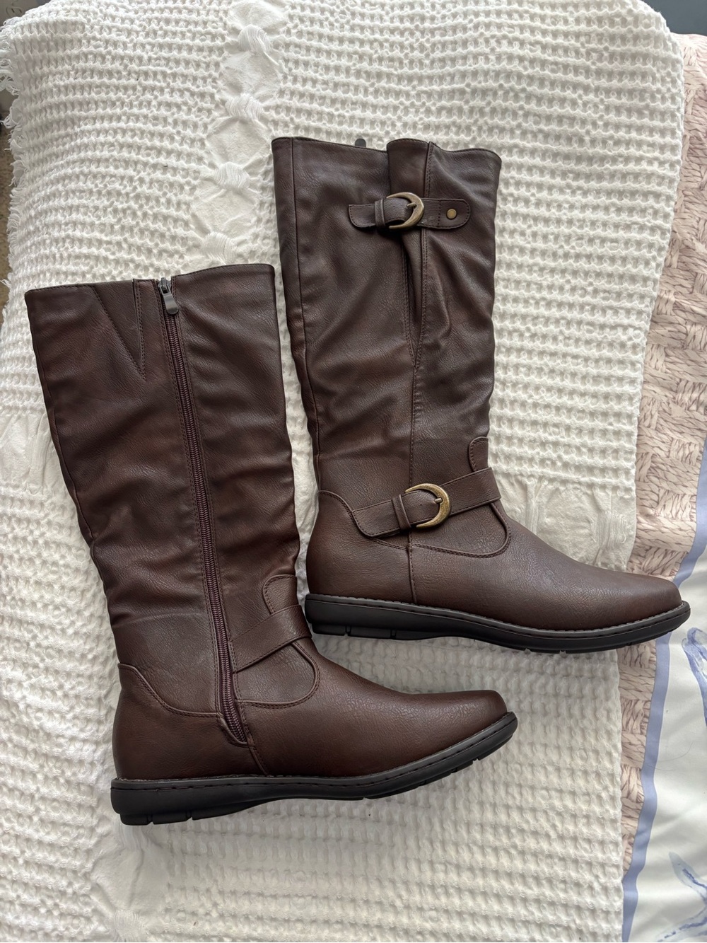 Women's Tall Brown Boots with Buckle Detail